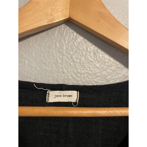 Jess Brown Womens Midi Shift Dress Small Black Cotton Gauzy Peasant Lagenlook - Picture 2 of 8